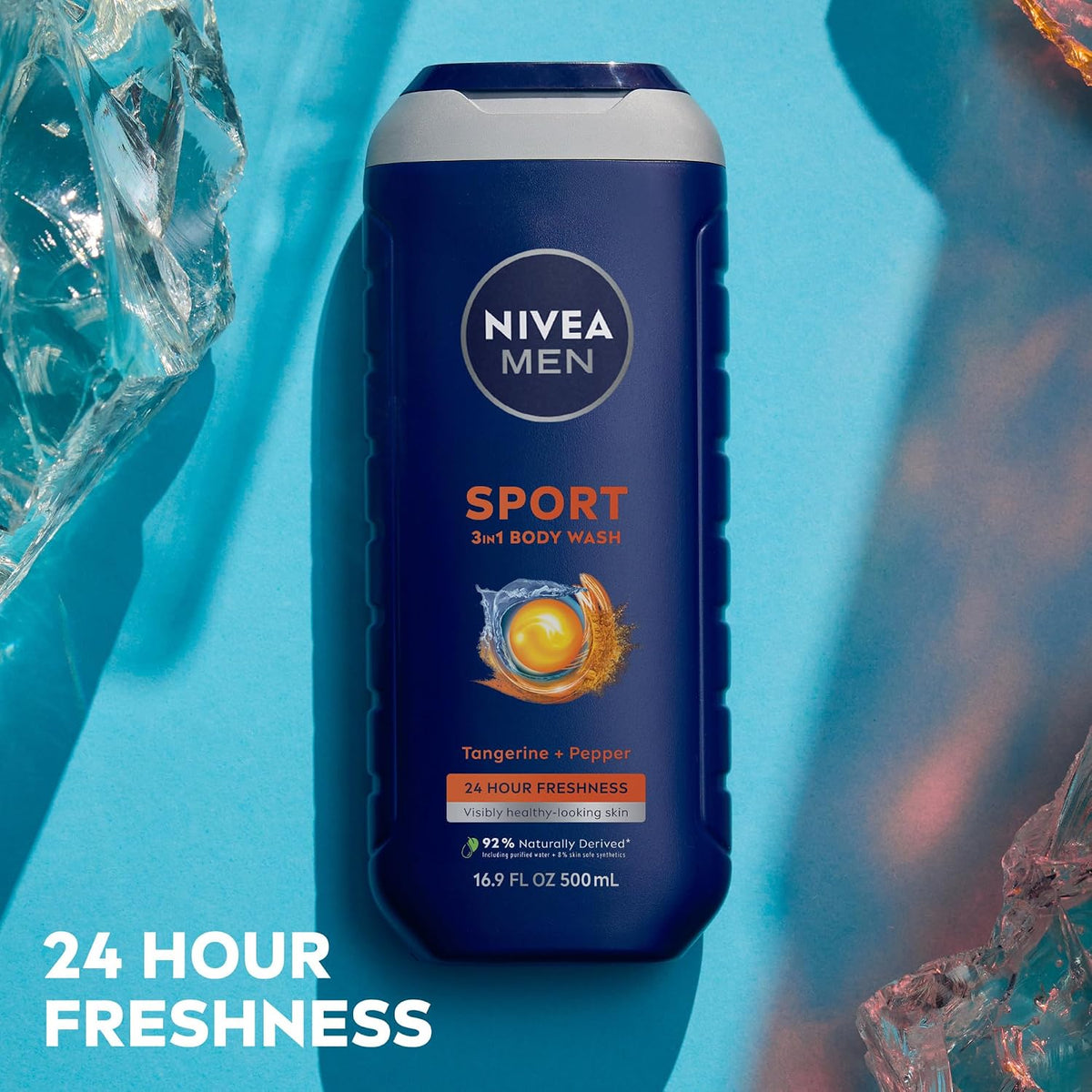 NIVEA MEN Sport 3-in-1 Body Wash, Tangerine and Pepper, 16.9 FL OZ