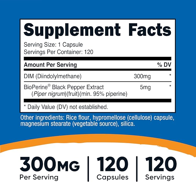 Nutricost DIM Plus BioPerine 300mg, 120 Vegetarian Capsules
