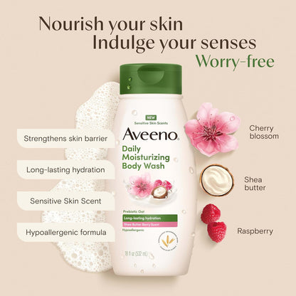 Aveeno Daily Moisturizing Body Wash, Shea Butter Berry, 18 fl. oz