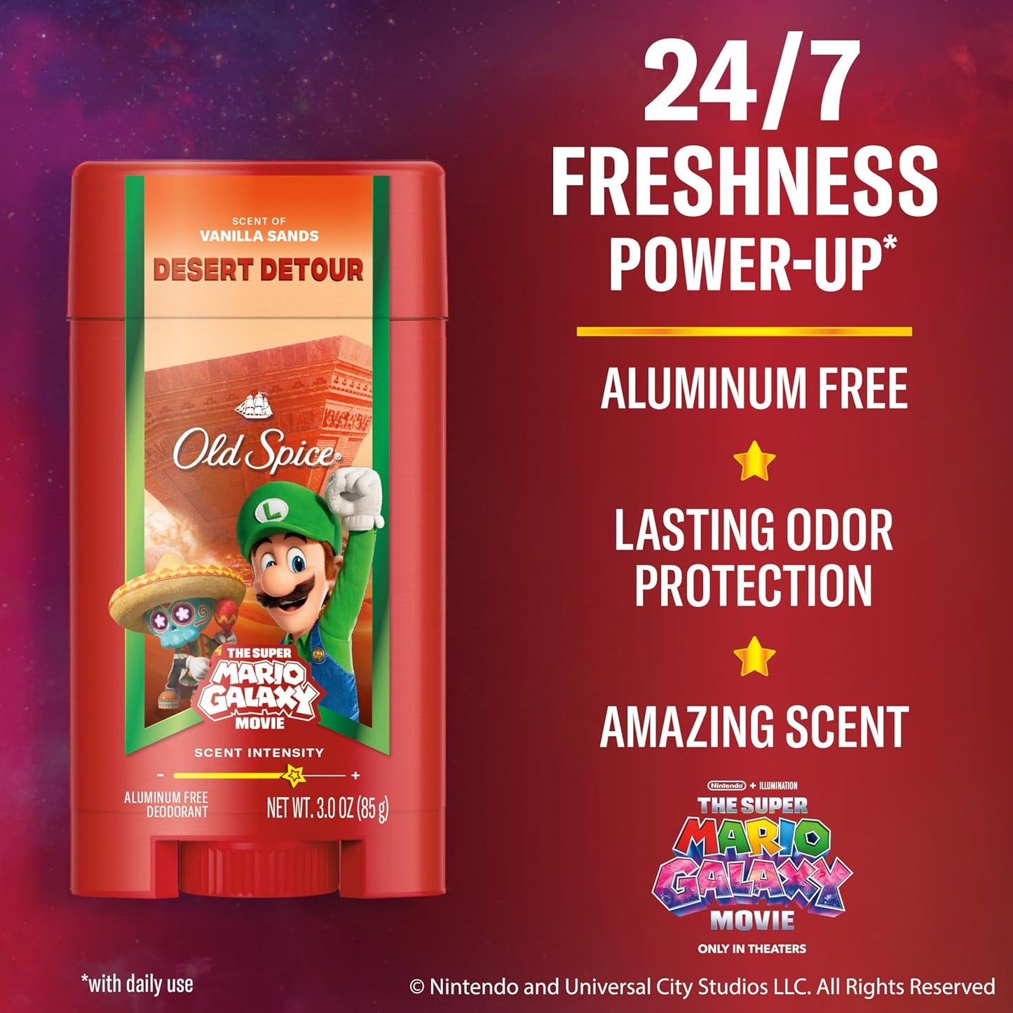 Old Spice X Super Mario, Desert Detour with Vanilla Sands Scent, Aluminum Free Deodorant + Body & Face Wash Bundle for Men, Smell Super with 24/7 Lasting Freshness & 24/7 Shower Clean (Pack of 2)