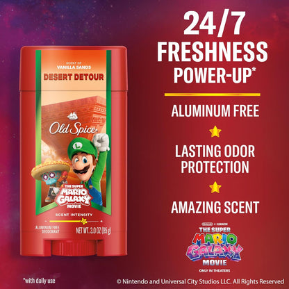 Old Spice X Super Mario, Desert Detour with Vanilla Sands Scent, Aluminum Free Deodorant + Body & Face Wash Bundle for Men, Smell Super with 24/7 Lasting Freshness & 24/7 Shower Clean (Pack of 2)