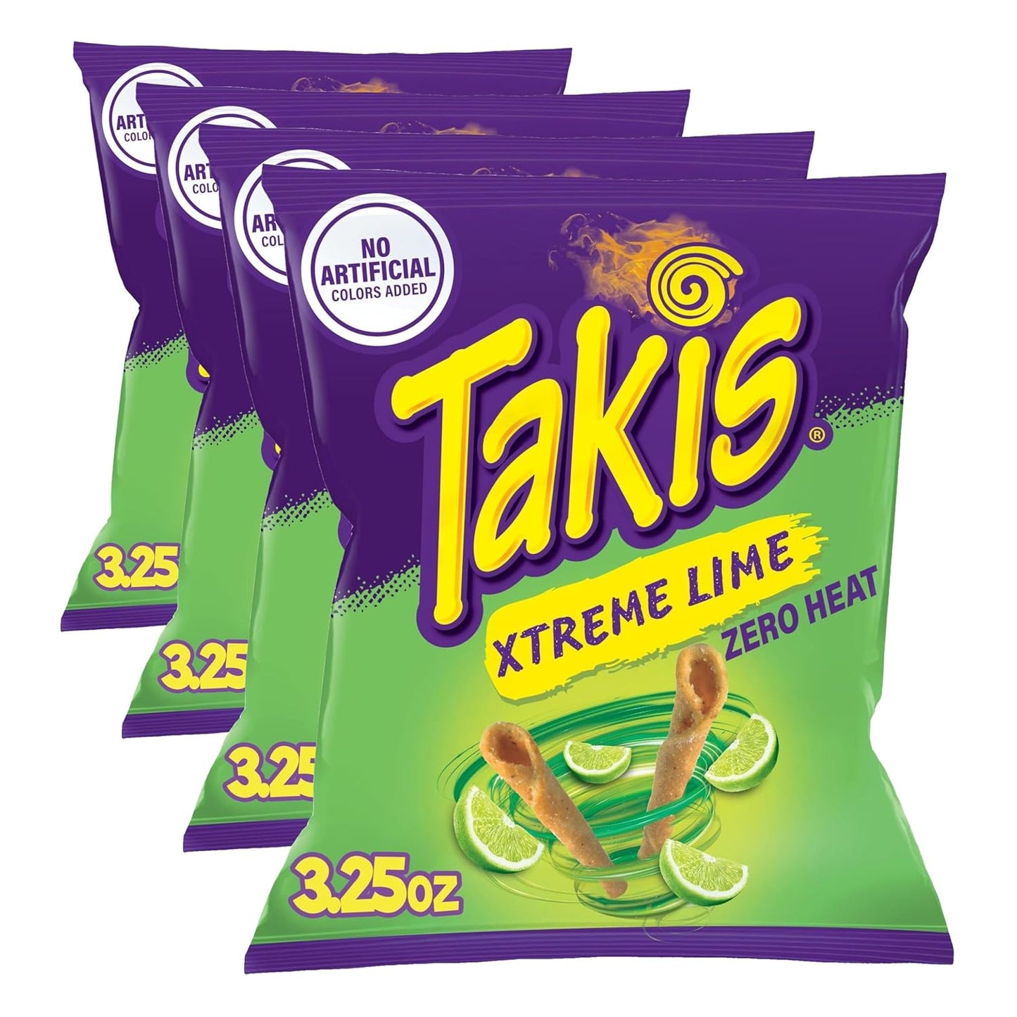 Takis Xtreme Lime 3.25 oz Snack Size Bag, Lime Flavored Rolled Tortilla Chips (Pack of 4)