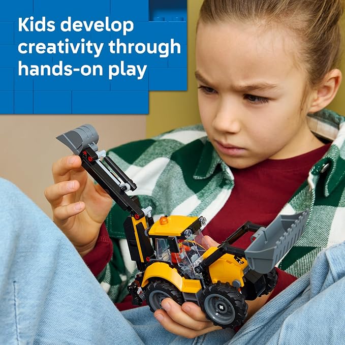 LEGO City Yellow Backhoe Loader 60480 | Building Toys for Boys & Girls, Ages 7+, Construction Truck Toy, Movable Front Bucket & Backhoe, 301 pieces, Gift Idea