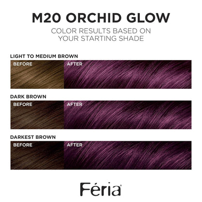 L’Oreal Paris Feria Midnight Bold Multi-Faceted Permanent Hair Dye, One-Step Hair Color Kit for Dark Hair, No Bleach Required, Orchid Glow