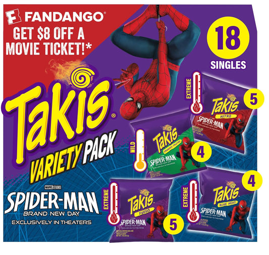 Takis Assorted Variety Pack Rolled Tortilla Chips, 18 Count | (5) Fuego, (5) Blue Heat, (4) Nitro, (4) Crunchy Fajita, Mild to Extremely Spicy, 1oz Individual Bags for Snacking