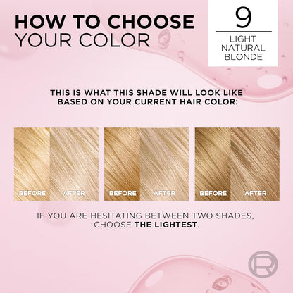 L'Oreal Paris Excellence Crème Permanent Hair Dye, Triple Care Hair Color with Hyaluronic Acid for 100% Gray Coverage, 9 Light Natural Blonde, 1 Kit (Packaging May Vary)
