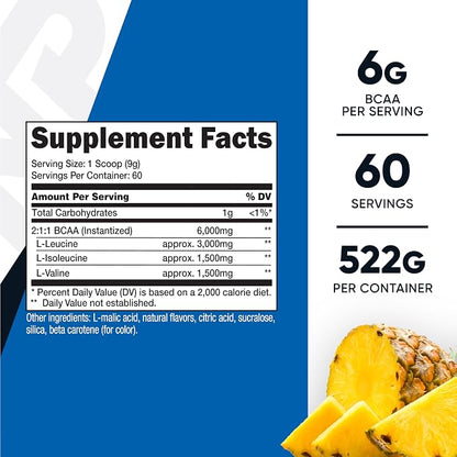 Nutricost BCAA Powder (Pineapple, 60 Servings) - Optimal 2:1:1 Ratio