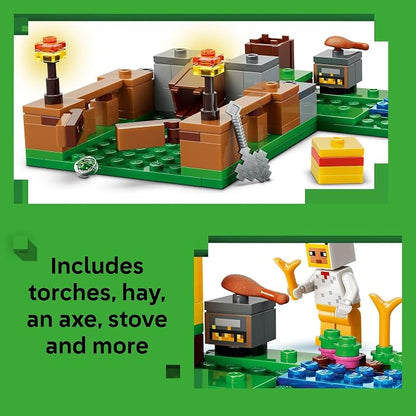 LEGO Minecraft Chicken Farm Building Toy for Kids - Video Game Playset & Figures for Boys & Girls, Ages 7+ - Gift for Birthdays - 21585