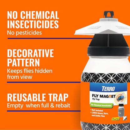TERRO Fly Magnet Trap, Reusable Poison-Free Outdoor Fly Catcher with Bait