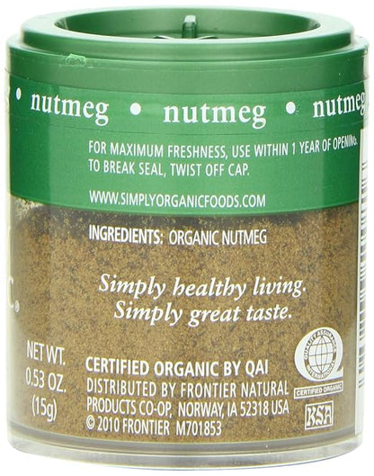 Simply Organic Nutmeg, Ground, Certified Organic, Kosher, Mini Spices | 0.53 Ounce (Pack of 6)