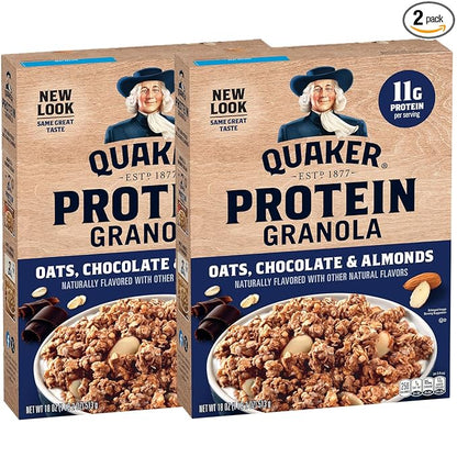 Quaker Protein Granola, Oats Chocolate, & Almonds, 18oz Boxes (2 Pack)