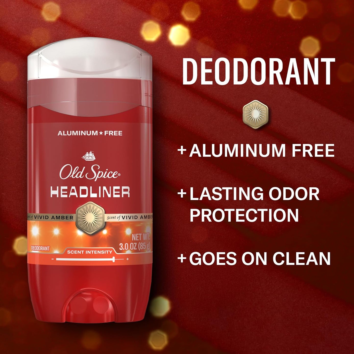 Old Spice Aluminum Free Deodorant for Men, 24/7 Odor Protection, 24/7 Signature Scent & Lasting Freshness, Goes on Clean, Headliner with Black Currant, Leather, & Amber Scent, 3.0 oz