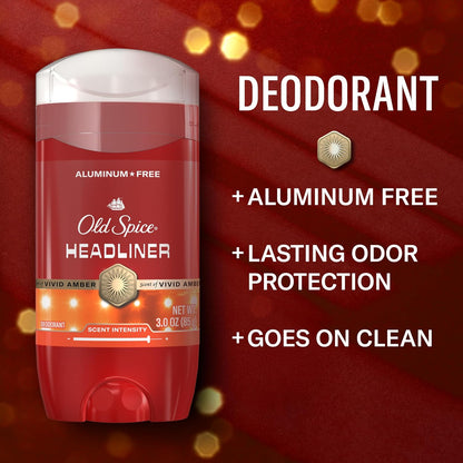 Old Spice Aluminum Free Deodorant for Men, 24/7 Odor Protection, 24/7 Signature Scent & Lasting Freshness, Goes on Clean, Headliner with Black Currant, Leather, & Amber Scent, 3.0 oz