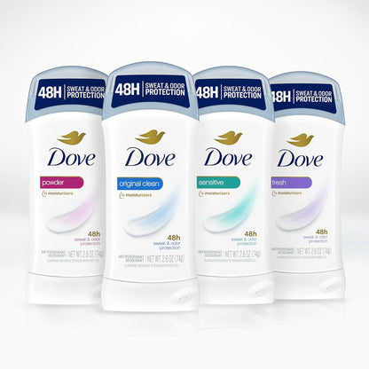 Dove Invisible Solid Antiperspirant Deodorant Stick 2 Count Powder, for Women, For All Day Underarm Sweat & Odor Protection 2.6 oz