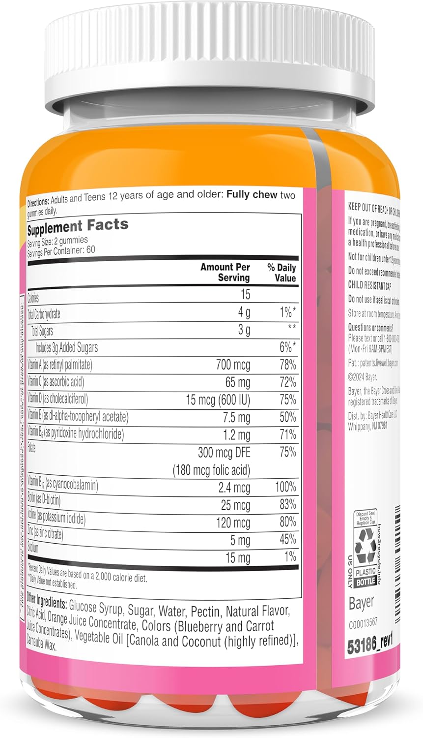 One A Day Teen Girl’s Daily Essentials Multivitamin Gummies, Teen Girl Multivitamins with Biotin, Vitamin B12 and B6, Vitamin C, Raspberry Natural Flavor, 120 Gummies