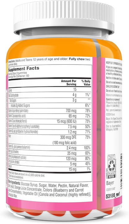 One A Day Teen Girl’s Daily Essentials Multivitamin Gummies, Teen Girl Multivitamins with Biotin, Vitamin B12 and B6, Vitamin C, Raspberry Natural Flavor, 120 Gummies