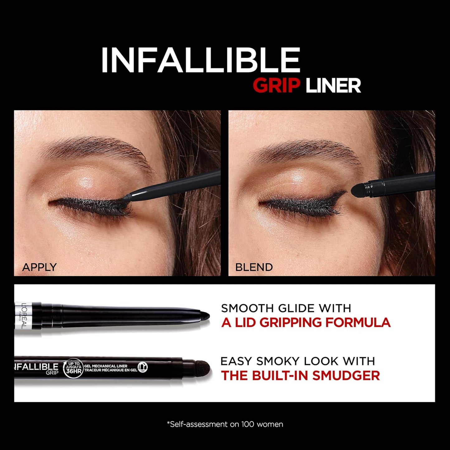 L'Oreal Paris Infallible Grip Mechanical Gel Eyeliner Pencil, Smudge-Resistant, Waterproof Eye Makeup with Up to 36HR Wear, Intense Black, 0.01 Oz (Pack of 2)