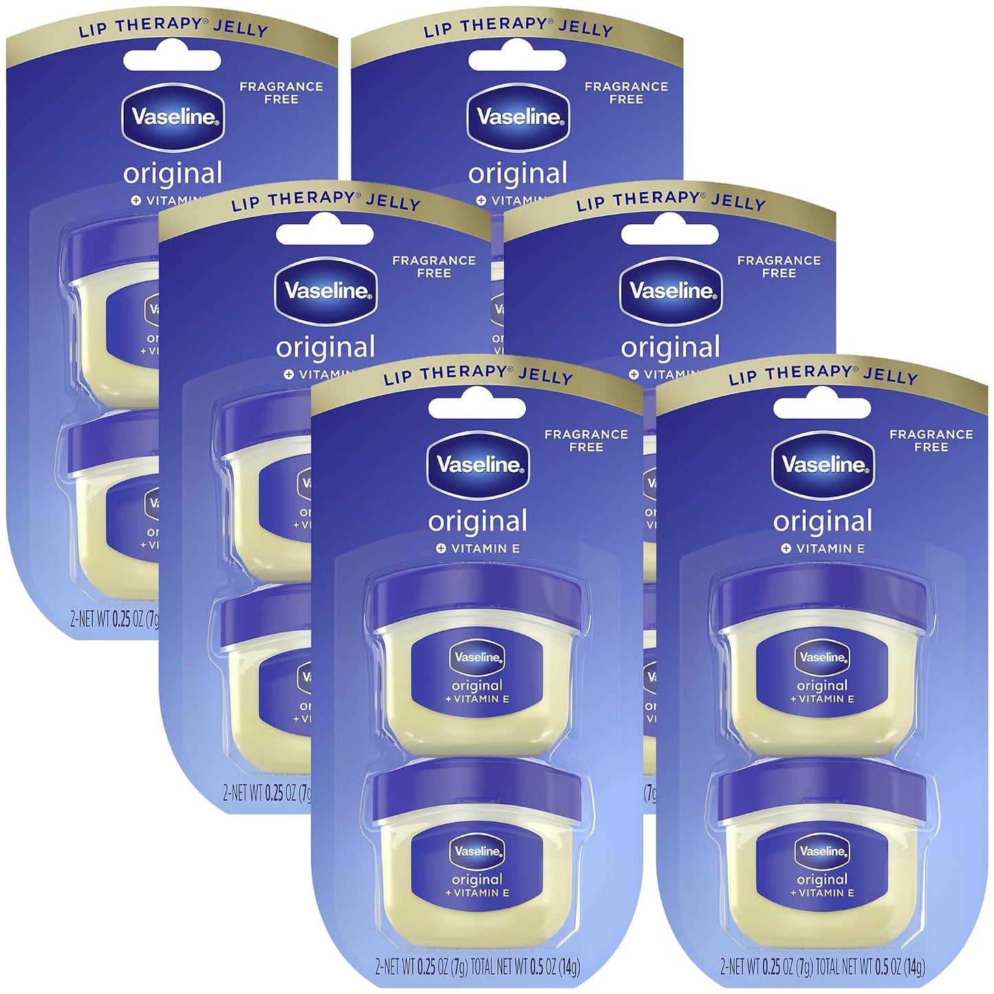 Vaseline Lip Therapy Original Mini Counter Display 2-Packs (12 Jars) – Bulk Lip Balm, Moisturizer for Soft, Smooth & Glossy Lips, 0.25 Oz Ea
