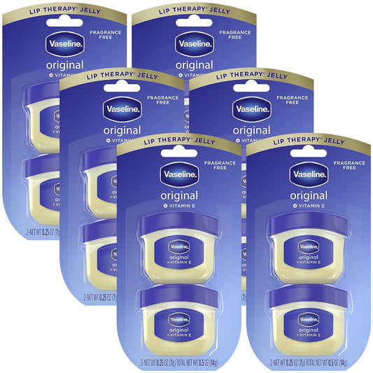 Vaseline Lip Therapy Original Mini Counter Display 2-Packs (12 Jars) – Bulk Lip Balm, Moisturizer for Soft, Smooth & Glossy Lips, 0.25 Oz Ea