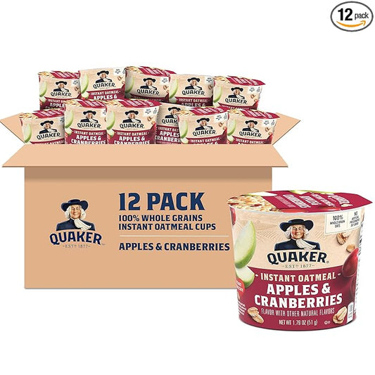 Quaker Instant Oatmeal Instant Oats Express, Apple Cranberry, 1.79 Ounce (Pack of 12)