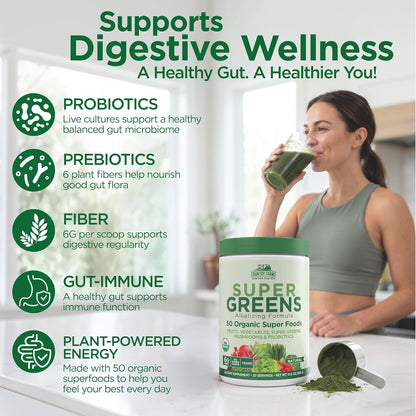 Country Farms Super Greens Natural Flavor, 50 Organic Super Foods, USDA Organic Drink Mix, Fruits, Vegetables, Super Greens, Mushrooms & Probiotics, Supports Energy, 40 Servings, 10.6 Oz, 2 Pack