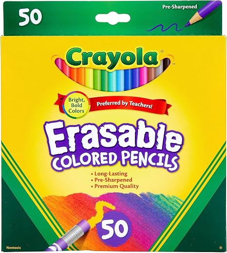 Crayola Erasable Colored Pencils (50ct), Back to School Supplies for Kids, Teacher Gifts, 6, 7, 8 [Amazon Exclusive] | Back to School Supplies for Kids, Teacher Gifts