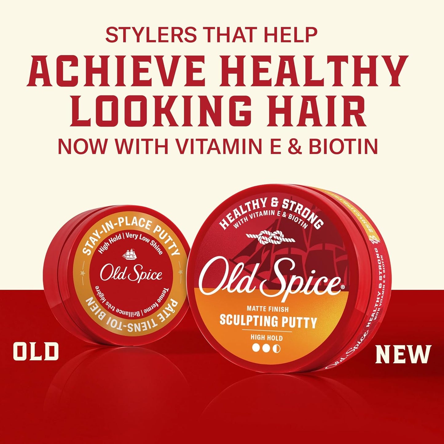 Old Spice Mens Hair Putty, Sculpting Putty for Men, Healthy & Strong with Vitamin E & Biotin, Hair Styling, High Hold, Matte Finish, 2.22 oz