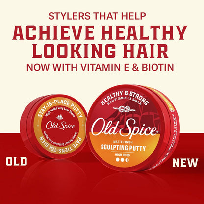 Old Spice Mens Hair Putty, Sculpting Putty for Men, Healthy & Strong with Vitamin E & Biotin, Hair Styling, High Hold, Matte Finish, 2.22 oz
