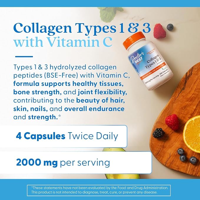 Doctor's Best Collagen Peptides Types 1 & 3, Supports Hair, 240 Capsules