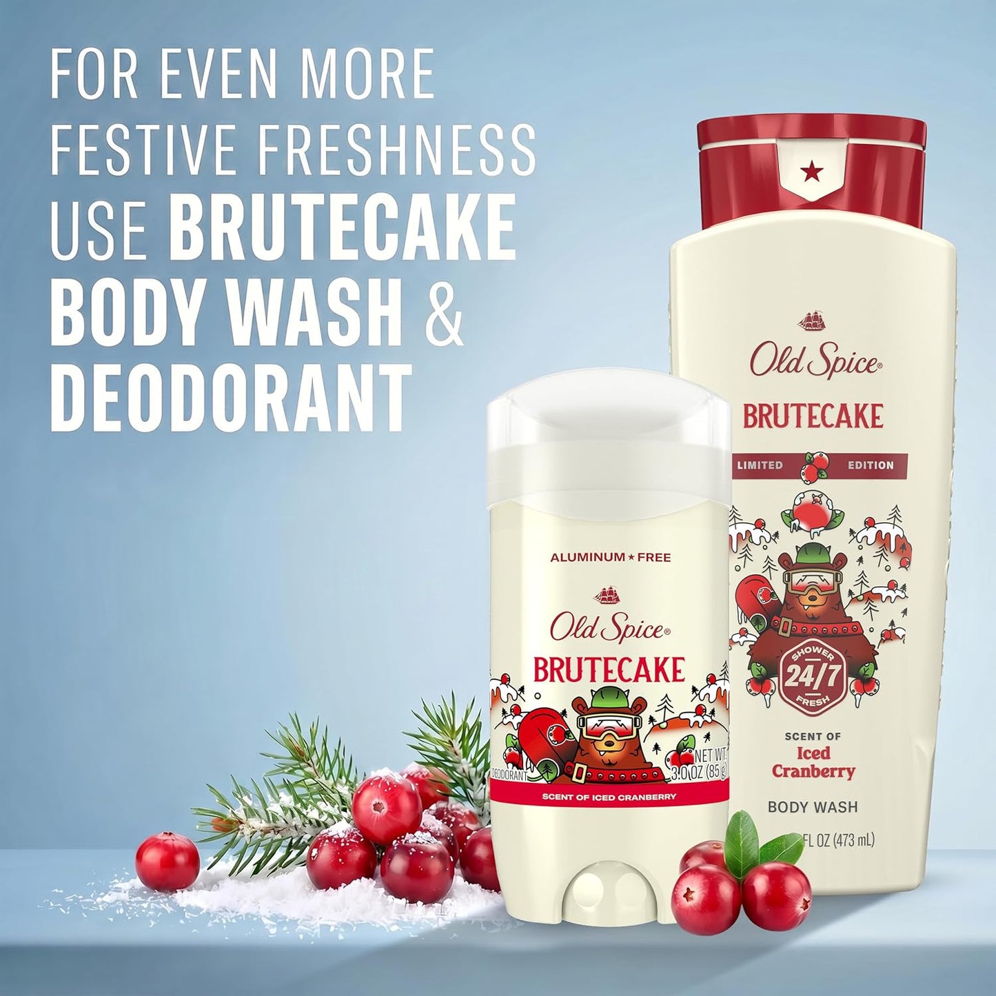 Old Spice Body Wash for Men, Holidudes Holiday Edition, 24/7 Holiday Freshness, Lasting Scent and Rich Lather, Stocking Stuffer, BruteCake with Iced Cranberry Scent, 16 oz