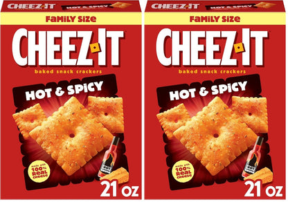 Cheez-It Baked Snack Crackers, Lunch Snacks, Family Size, Hot and Spicy, 21oz Box (1 Box) (Pack of 2)