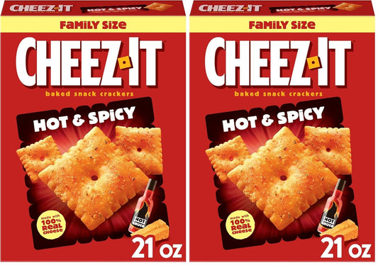 Cheez-It Baked Snack Crackers, Lunch Snacks, Family Size, Hot and Spicy, 21oz Box (1 Box) (Pack of 2)