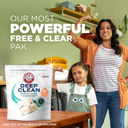 ARM & HAMMER Deep Clean Free & Clear Laundry Detergent Power Paks, 32 Count