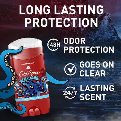 Old Spice Aluminum Free Deodorant for Men, 24/7 Odor Protection, 24/7 Freshness & Lasting Scent, Goes on Clear, Krakengard with Deep Ocean Scent, 3.0 oz (Pack of 2)