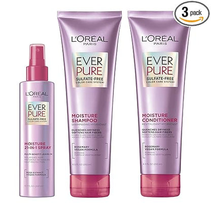 L'Oreal EverPure Moisture Shampoo, Conditioner and Leave In Spray Kit - Rosemary, Sulfate Free 6.8 fl oz