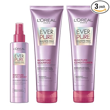 L'Oreal EverPure Moisture Shampoo, Conditioner and Leave In Spray Kit - Rosemary, Sulfate Free 6.8 fl oz