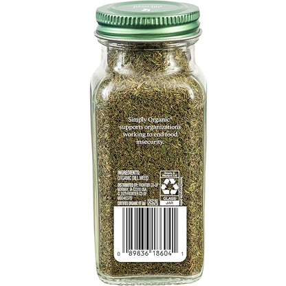 Simply Organic Dill Weed, 0.81 Ounce Bottle, Light and Soft, Delicate Flavor Pairs with Salads, Sauces and Fish, Kosher | Light and Soft, Delicate Flavor Pairs with Salads, Sauces and Fish, Kosher