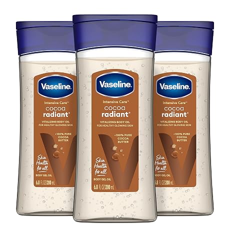 Vaseline Intensive Care Cocoa Radiant For Glowing Skin 3 Count Body Gel Oil Body Oil & Illuminate Me Shimmering Body Oil Created for Melanin Rich Skin
