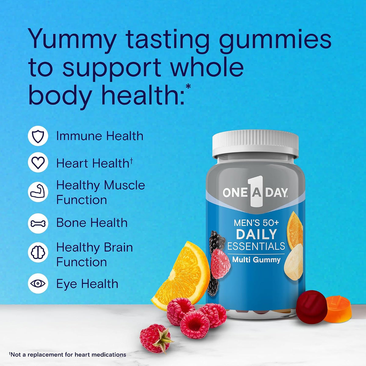 ONE A DAY Men’s 50+ Daily Essentials Multivitamin Gummies, Multivitamin for Men Over 50, Fruit Medley Flavor, 120 Gummies,(Pack of 2)