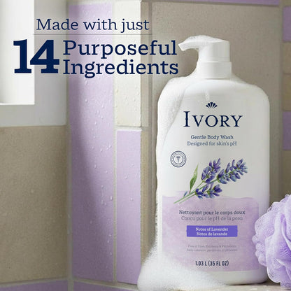 Ivory Body Wash, Designed for the Whole Family, Gentle Formula, Free of Dyes Heavy Perfumes Parabens Phthalates & Silicones, Lavender Scent, 35 oz