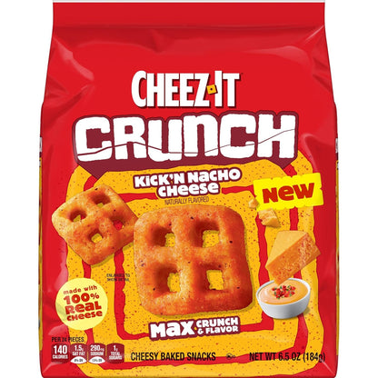 Cheez-It Crunch Cheesy Baked Snacks, Lunch Snacks, Kick'n Nacho Cheese (6 Bags)