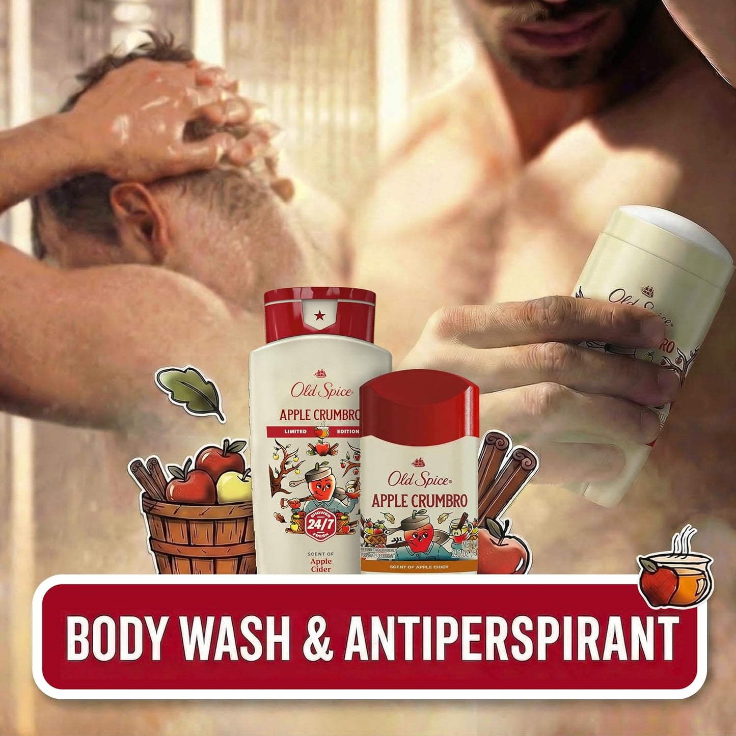Old Spice Body Wash for Men, Fallidudes Edition, 24/7 Frightful Freshness, Long Lasting Cleanse & Refresh, Apple Crumbro with Apple Cider Scent, 16 oz