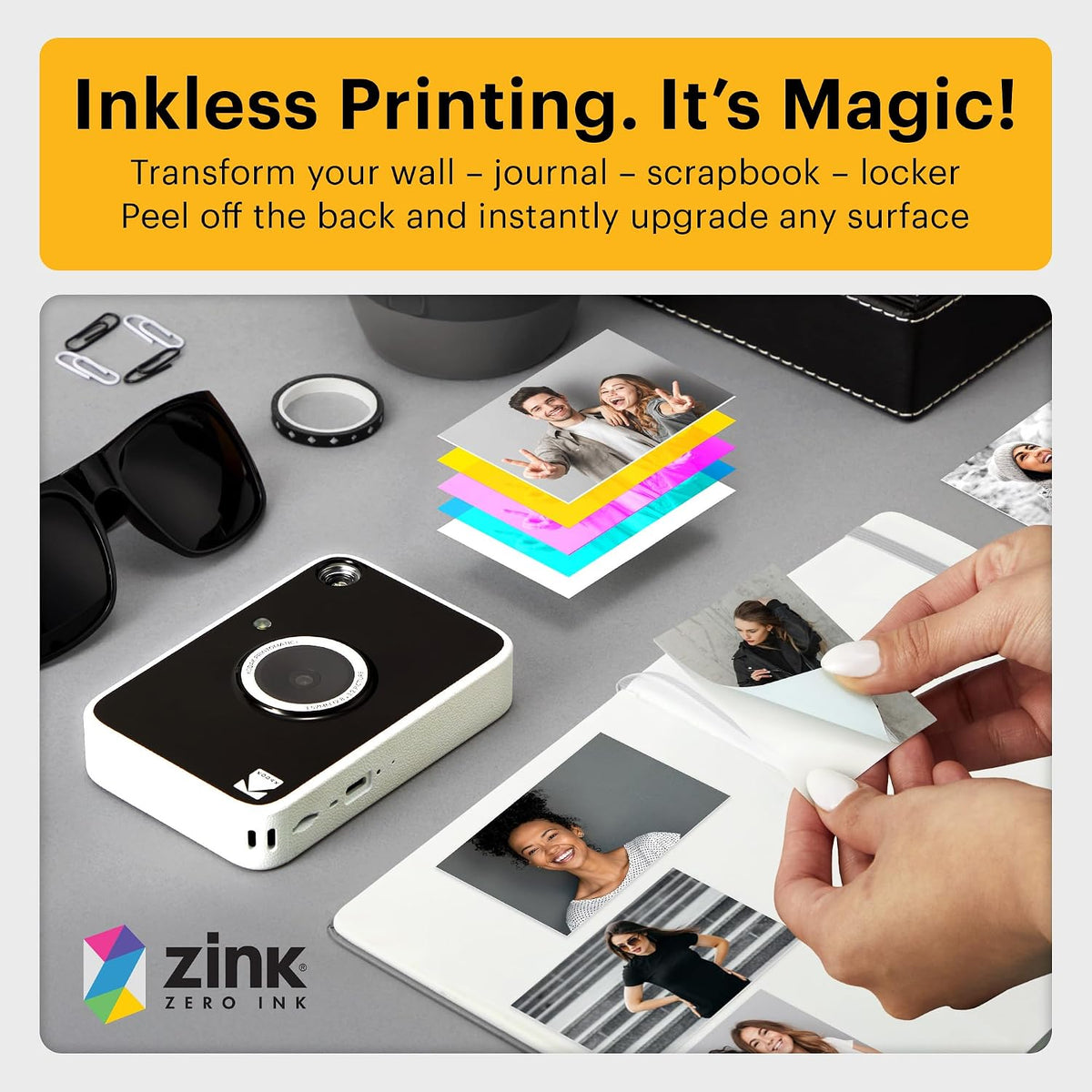 Kodak Printomatic+ Instant Print Digital Camera (Black) 10MP Portable Camera with Interactive RGB LED Status Indicator, Prints Full-Color Photos on Zink 2x3” Sticky-Backed Photo Paper - Easy & Fun