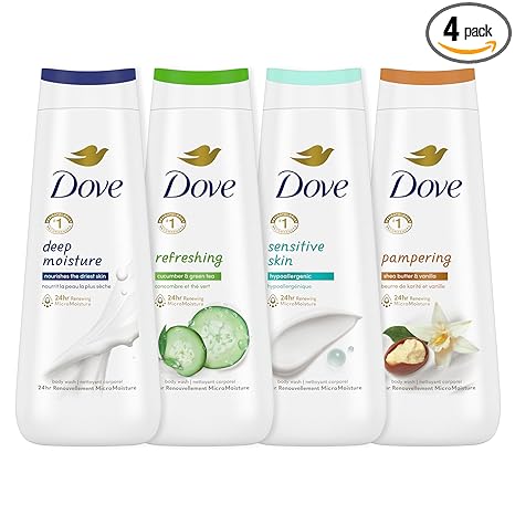 Dove 24hr Lotion Body Wash Collection 4 Count, 20 oz | Four moisturizing body washes with MicroMoisture for soft, healthy-looking skin