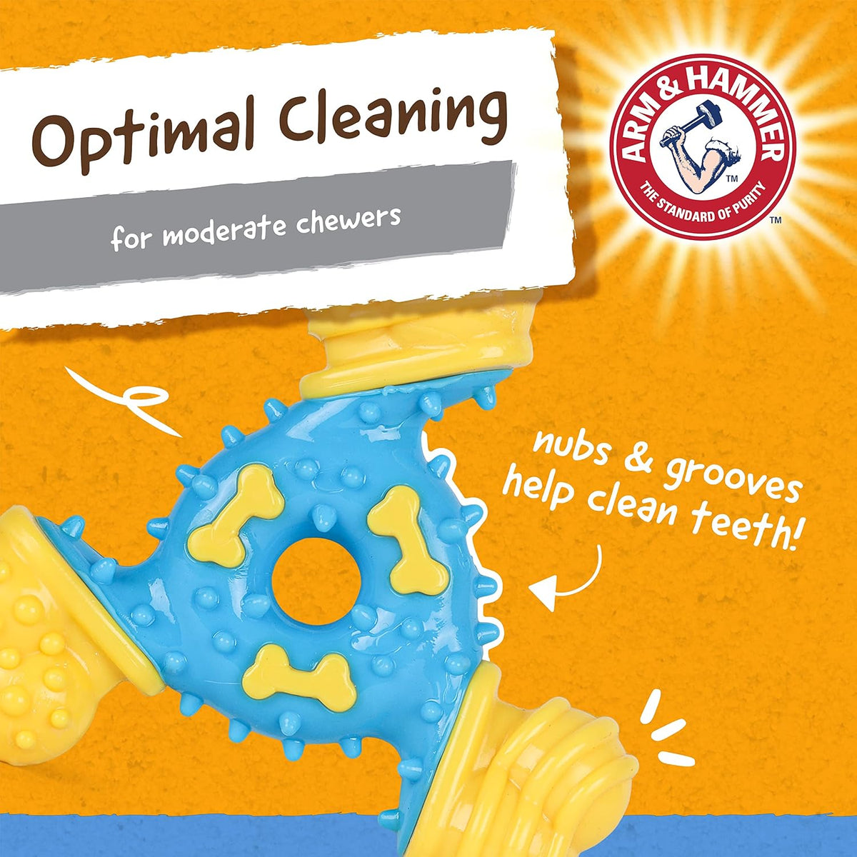 Arm & Hammer for Pets Nubbies TriBone Dog Dental Toy - Best Dog Chew Toy for Moderate Chewers - Helps Reduce Plaque & Tartar Peanut Butter Flavor Baking Soda (Pack of 2)