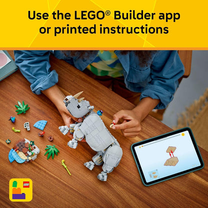 LEGO Creator 3 in 1 Wild Animals: Majestic Rhino with Birds Building Toys for Kids - Safari Pretend Play Toys for Girls & Boys, Ages 9+ - Gift for Birthdays - 31171