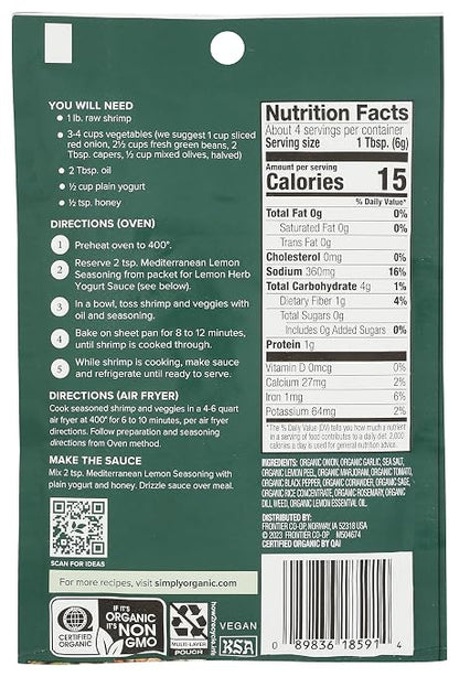 Simply Organic Sheet Pan Seasoning Mix, Mediterranean Lemon, Vegan Friendly, Kosher, USDA Certified Organic, Gluten Free & Non-GMO, 0.85 Ounce (Pack of 12)