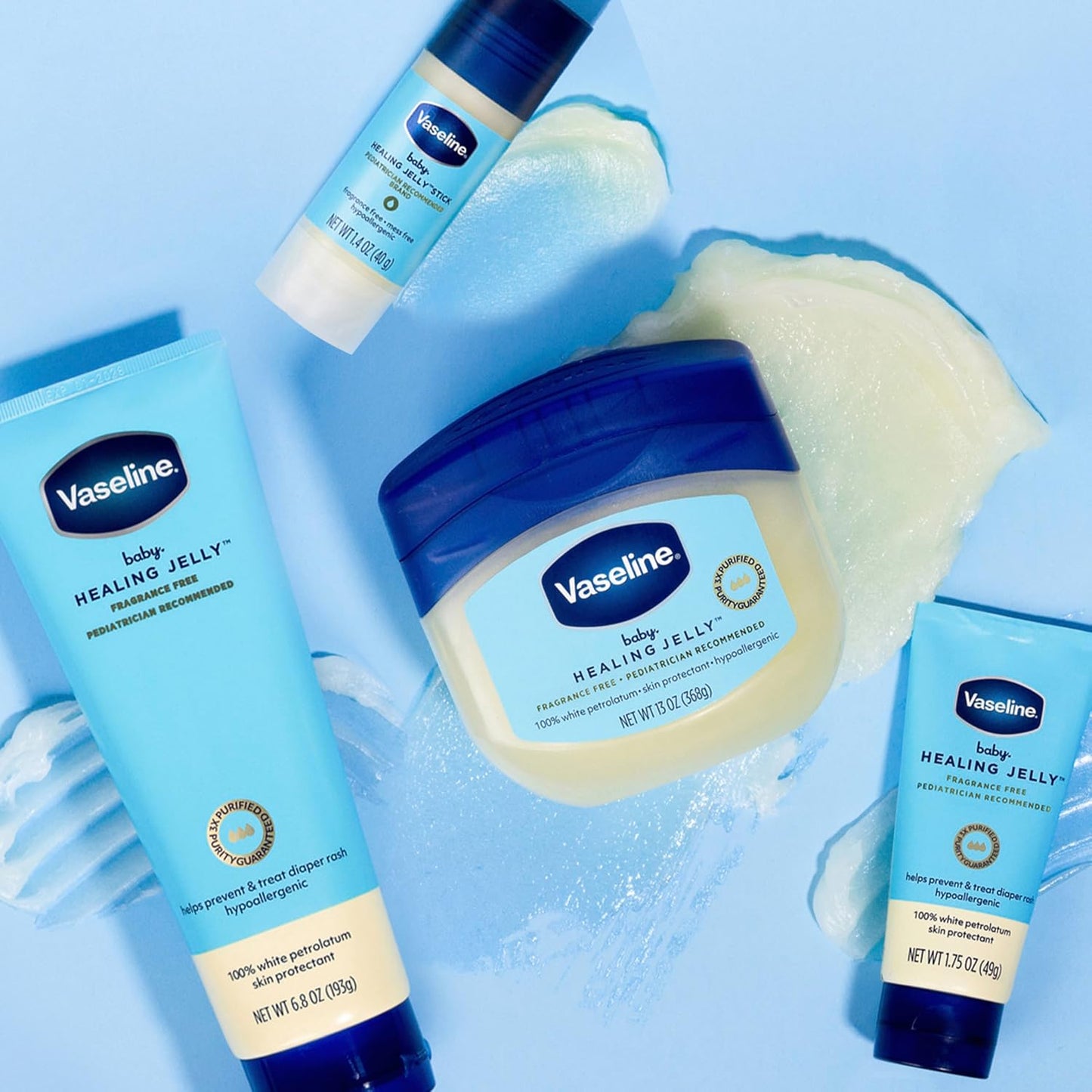 Vaseline Baby Healing Jelly 100% White Petrolatum Skin Protectant 1 ct for Preventing & Treating Diaper Rash, with a Hypoallergenic, Pediatrician-Recommended Formula, 6.8 OZ