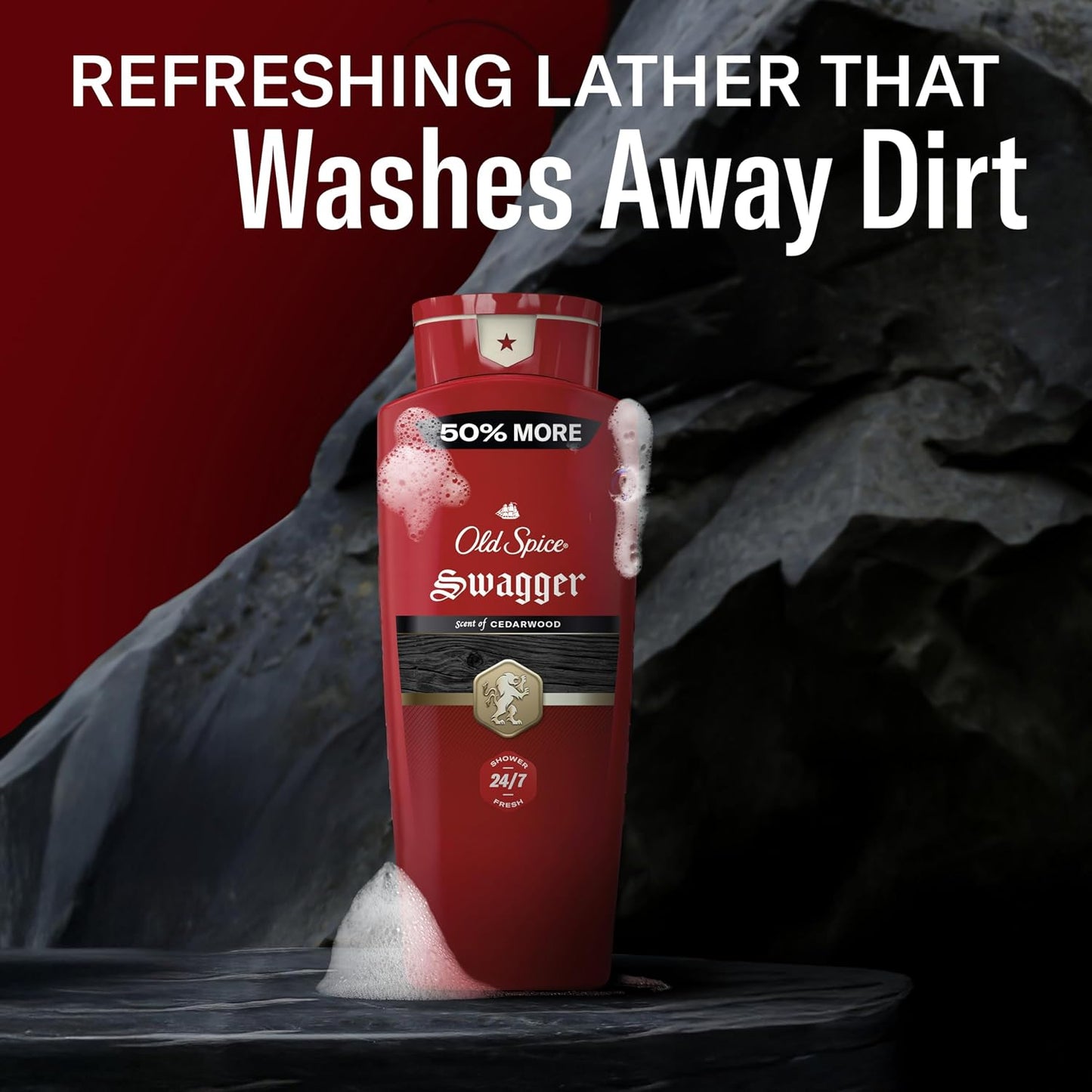 Old Spice Refreshing Body Wash for Men, 3X Defense, 24/7 Shower Fresh with Long Lasting Scent, Red Collection, Swagger with Cedarwood Scent, 24 oz (Pack of 2)