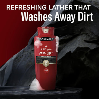 Old Spice Refreshing Body Wash for Men, 3X Defense, 24/7 Shower Fresh with Long Lasting Scent, Red Collection, Swagger with Cedarwood Scent, 24 oz (Pack of 2)
